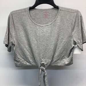 Everly Grey Crop Top T-Shirt Short Sleeve Knotted Front Design Grey Size XS NWOT